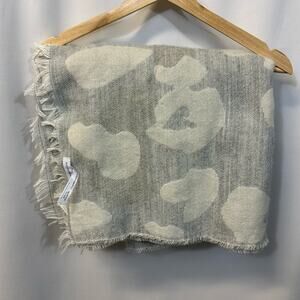 by Anthropologie White Gray Printed Oversized Blanket Scarf Fringe